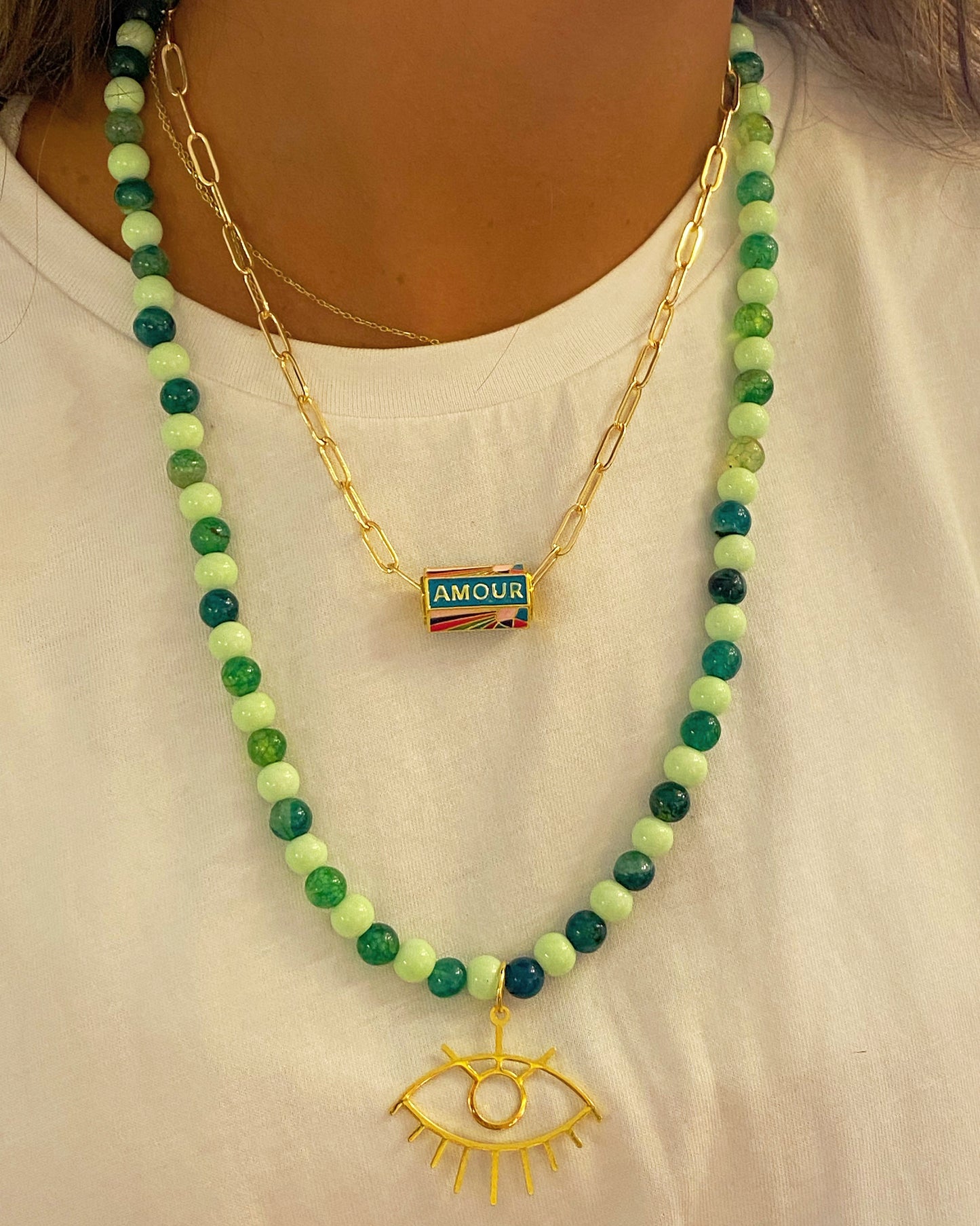 LONG GREEN EYE NECKLACE